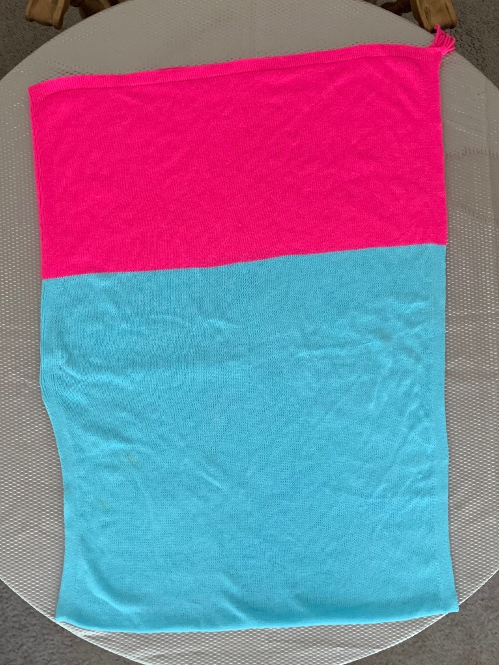 Lilly Pulitzer Aqua Pink Colorblock Tassel Poncho Wrap One Size Cotton Blend - Picture 5 of 10